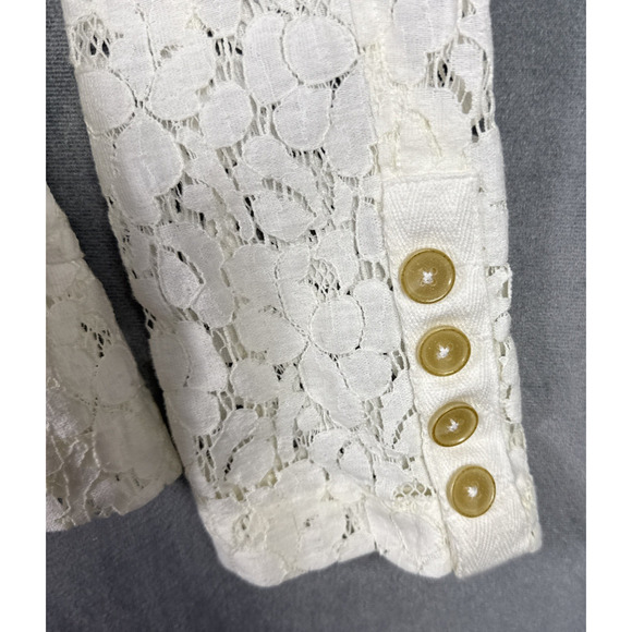 Free People Women's Sz 4 Cream Colored Lace Jacket Open Front Ruffle Boho‎ - Picture 8 of 9